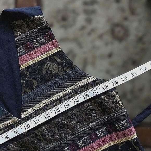 Vtg 90s black metallic embroidered fringe vest - Picture 7 of 9